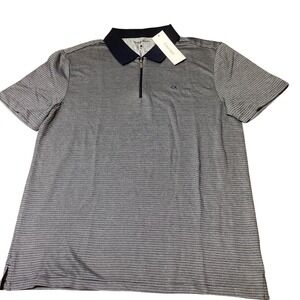Calvin Klein Men's Dark Sapphire Striped 1/4 Zip‎ Polo Shirt Medium - NWT
